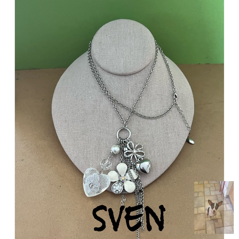 Sven Long Silver Tone Necklace with Multiple Pendants